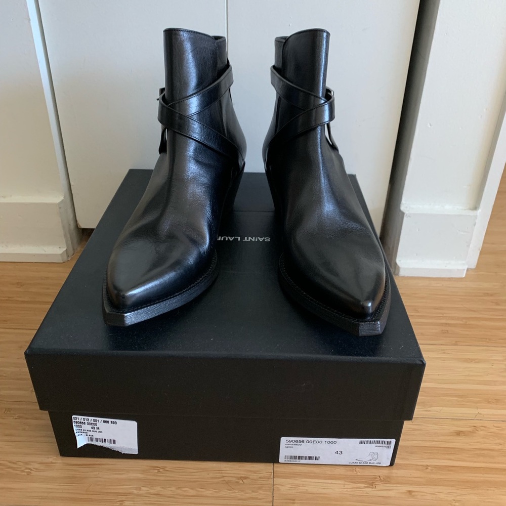 Saint Laurent Black Leather Lukas Boots Size 43